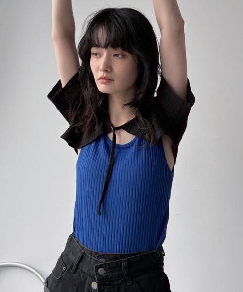 VACANCY（ヴァカンシー）の「レイヤーライクドッキングジャガードトップス（Tシャツ/カットソー・レディース・ブラック/ブルー・FREE）」の20枚目の写真