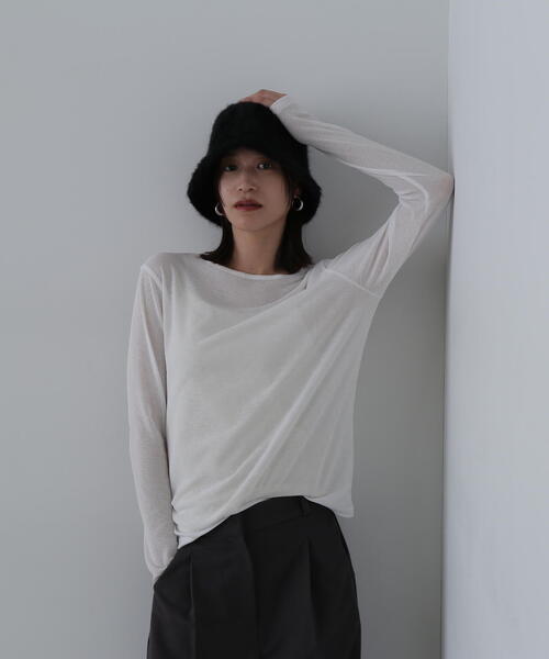 N.（N. Natural Beauty Basic）（エヌエヌナチュラルビューティーベーシック）の「◇◆スラブシアーロンT（Tシャツ/カットソー・レディース・ホワイト/ブラウン/ライラック・MEDIUM）」の2枚目の写真