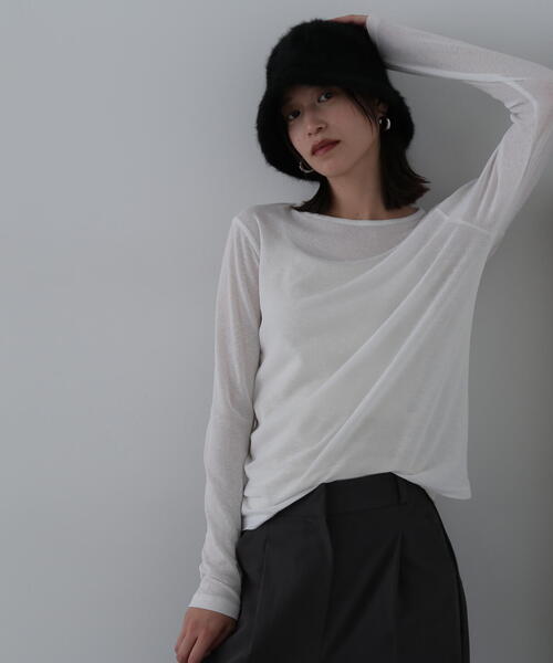 N.（N. Natural Beauty Basic）（エヌエヌナチュラルビューティーベーシック）の「◇◆スラブシアーロンT（Tシャツ/カットソー・レディース・ホワイト/ブラウン/ライラック・MEDIUM）」の20枚目の写真