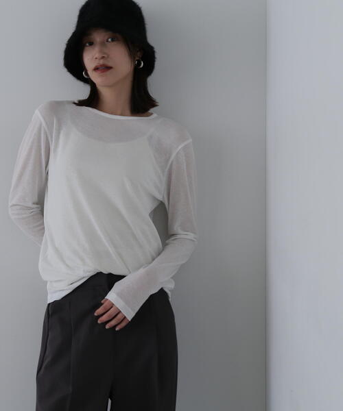 N.（N. Natural Beauty Basic）（エヌエヌナチュラルビューティーベーシック）の「◇◆スラブシアーロンT（Tシャツ/カットソー・レディース・ホワイト/ブラウン/ライラック・MEDIUM）」の22枚目の写真