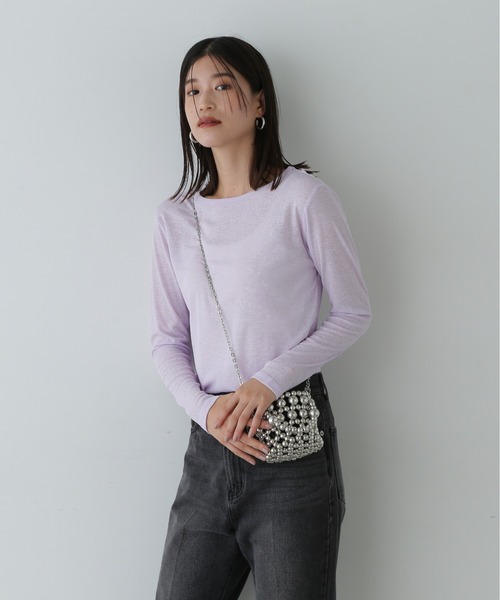 N.（N. Natural Beauty Basic）（エヌエヌナチュラルビューティーベーシック）の「◇◆スラブシアーロンT（Tシャツ/カットソー・レディース・ホワイト/ブラウン/ライラック・MEDIUM）」の10枚目の写真