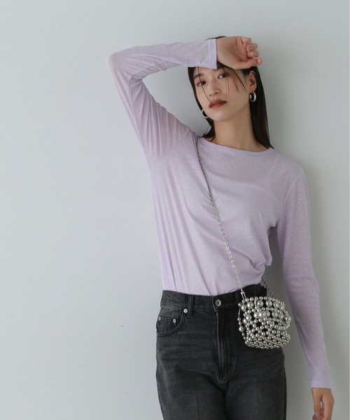 N.（N. Natural Beauty Basic）（エヌエヌナチュラルビューティーベーシック）の「◇◆スラブシアーロンT（Tシャツ/カットソー・レディース・ホワイト/ブラウン/ライラック・MEDIUM）」の13枚目の写真