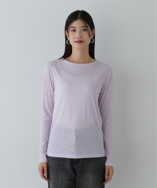N.（N. Natural Beauty Basic）（エヌエヌナチュラルビューティーベーシック）の「◇◆スラブシアーロンT（Tシャツ/カットソー・レディース・ホワイト/ブラウン/ライラック・MEDIUM）」の14枚目の写真