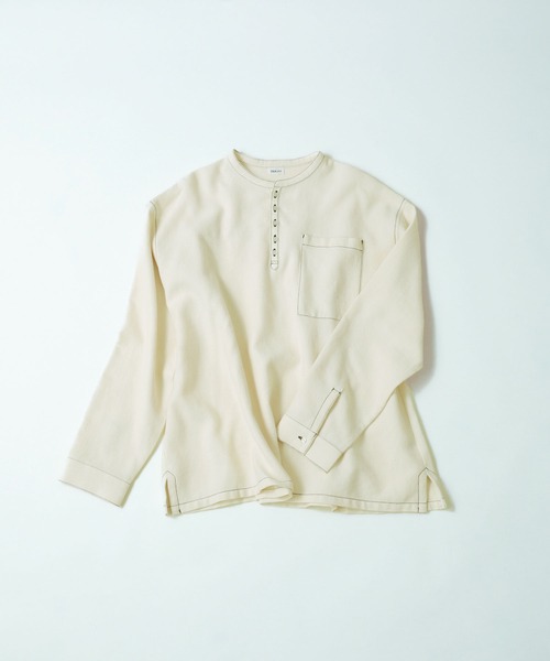 PAR ICI（パーリッシィ）の「コットンウールワッフル スリーピングシャツ（シャツ/ブラウス・レディース・アイボリー/ネイビー・FREE）」の3枚目の写真