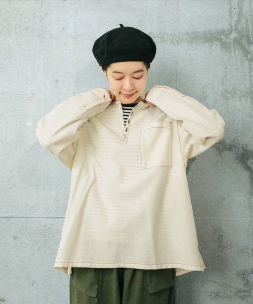 PAR ICI（パーリッシィ）の「コットンウールワッフル スリーピングシャツ（シャツ/ブラウス・レディース・アイボリー/ネイビー・FREE）」の5枚目の写真