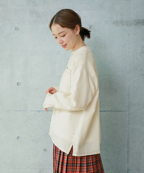 PAR ICI（パーリッシィ）の「コットンウールワッフル スリーピングシャツ（シャツ/ブラウス・レディース・アイボリー/ネイビー・FREE）」の13枚目の写真