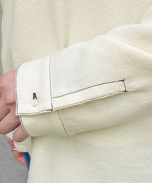 PAR ICI（パーリッシィ）の「コットンウールワッフル スリーピングシャツ（シャツ/ブラウス・レディース・アイボリー/ネイビー・FREE）」の22枚目の写真