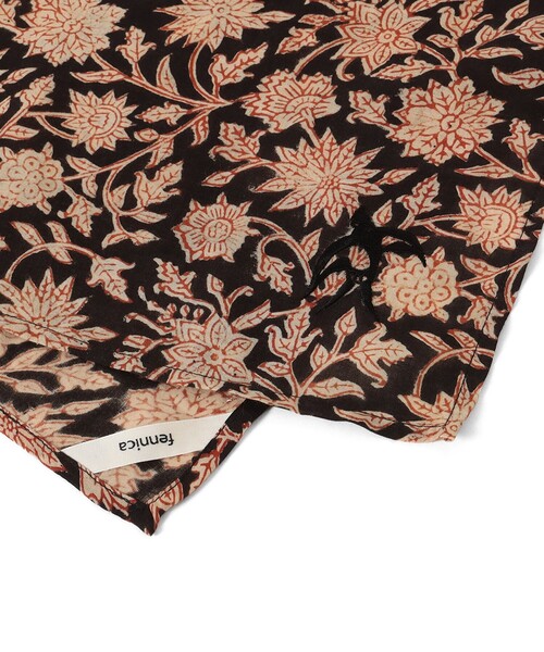 インドブロックプリント ツバメ刺繍 ハンカチ（ハンカチ/ハンドタオル