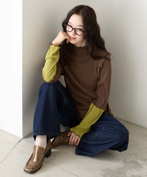 forksy.(フォルクシー)の「【forksy.】<エブリデイシリーズ>袖口配色プリーツメロー切替シアートップス(Tシャツ/カットソー・レディース・グレー/ブラック/ホワイト/ピンク/ホワイト系1/ライトグレー/ダークグリーン/チョコ/アイボリー/モカ/イエロー・FREE)」の7枚目の写真