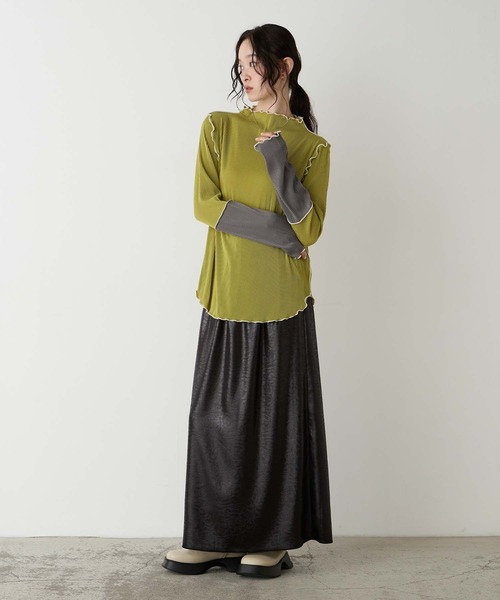 forksy.(フォルクシー)の「【forksy.】<エブリデイシリーズ>袖口配色プリーツメロー切替シアートップス(Tシャツ/カットソー・レディース・グレー/ブラック/ホワイト/ピンク/ホワイト系1/ライトグレー/ダークグリーン/チョコ/アイボリー/モカ/イエロー・FREE)」の14枚目の写真