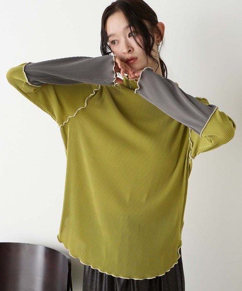forksy.(フォルクシー)の「【forksy.】<エブリデイシリーズ>袖口配色プリーツメロー切替シアートップス(Tシャツ/カットソー・レディース・グレー/ブラック/ホワイト/ピンク/ホワイト系1/ライトグレー/ダークグリーン/チョコ/アイボリー/モカ/イエロー・FREE)」の16枚目の写真