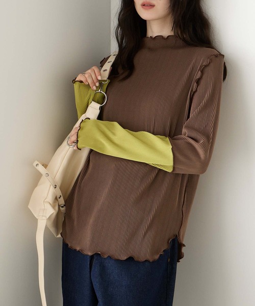 forksy.(フォルクシー)の「【forksy.】<エブリデイシリーズ>袖口配色プリーツメロー切替シアートップス(Tシャツ/カットソー・レディース・グレー/ブラック/ホワイト/ピンク/ホワイト系1/ライトグレー/ダークグリーン/チョコ/アイボリー/モカ/イエロー・FREE)」の17枚目の写真