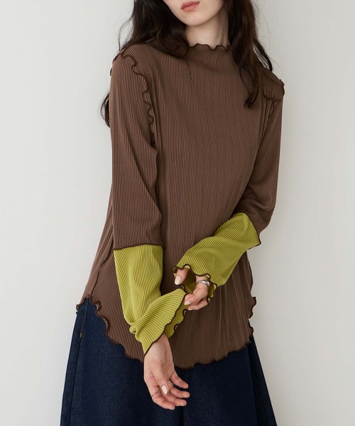 forksy.(フォルクシー)の「【forksy.】<エブリデイシリーズ>袖口配色プリーツメロー切替シアートップス(Tシャツ/カットソー・レディース・グレー/ブラック/ホワイト/ピンク/ホワイト系1/ライトグレー/ダークグリーン/チョコ/アイボリー/モカ/イエロー・FREE)」の18枚目の写真