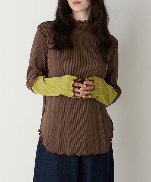forksy.(フォルクシー)の「【forksy.】<エブリデイシリーズ>袖口配色プリーツメロー切替シアートップス(Tシャツ/カットソー・レディース・グレー/ブラック/ホワイト/ピンク/ホワイト系1/ライトグレー/ダークグリーン/チョコ/アイボリー/モカ/イエロー・FREE)」の19枚目の写真
