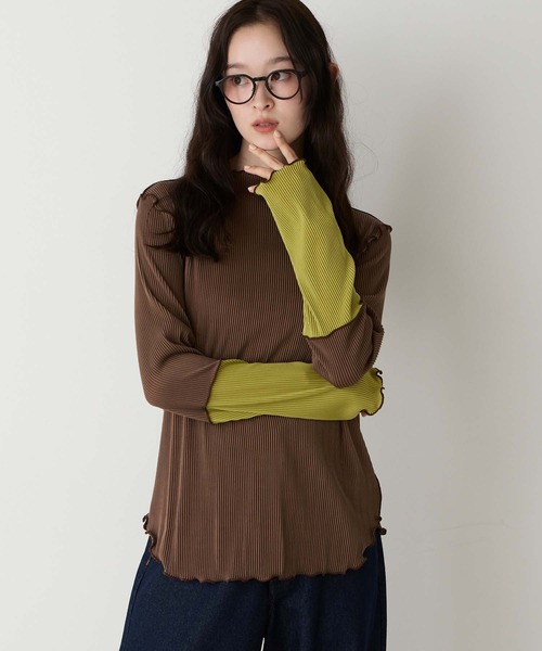 forksy.(フォルクシー)の「【forksy.】<エブリデイシリーズ>袖口配色プリーツメロー切替シアートップス(Tシャツ/カットソー・レディース・グレー/ブラック/ホワイト/ピンク/ホワイト系1/ライトグレー/ダークグリーン/チョコ/アイボリー/モカ/イエロー・FREE)」の21枚目の写真