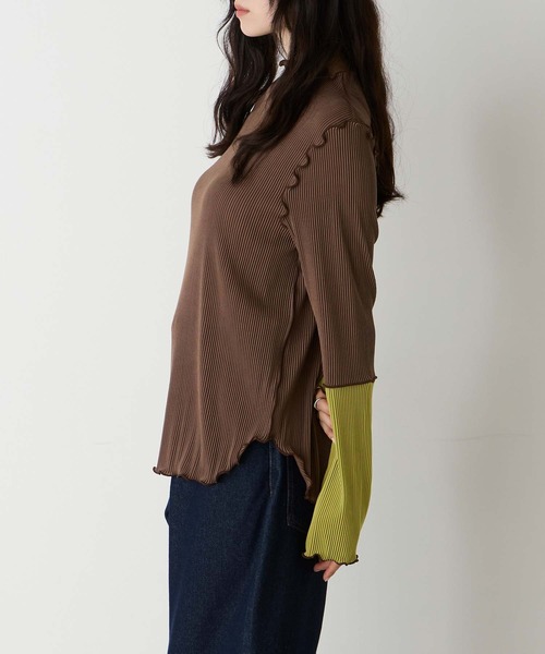 forksy.(フォルクシー)の「【forksy.】<エブリデイシリーズ>袖口配色プリーツメロー切替シアートップス(Tシャツ/カットソー・レディース・グレー/ブラック/ホワイト/ピンク/ホワイト系1/ライトグレー/ダークグリーン/チョコ/アイボリー/モカ/イエロー・FREE)」の22枚目の写真