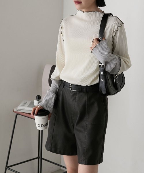 forksy.(フォルクシー)の「【forksy.】袖口配色プリーツメロー切替シアートップス(Tシャツ/カットソー・レディース・グレー/ブラック/ホワイト/ピンク/ホワイト系1/ライトグレー/ダークグリーン/チョコ・FREE)」の21枚目の写真