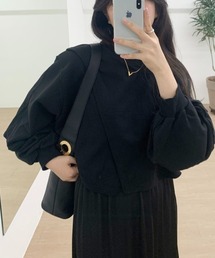 ボリュームスリーブカシュクールスウェットトップス