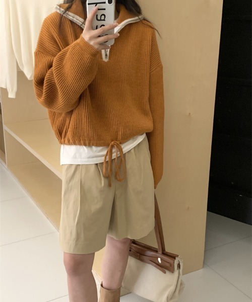 【セール】配色使いハーフジップリボン結びニット長袖プルオーバー（ニット/セーター）｜deux amour（ドゥーザムール）