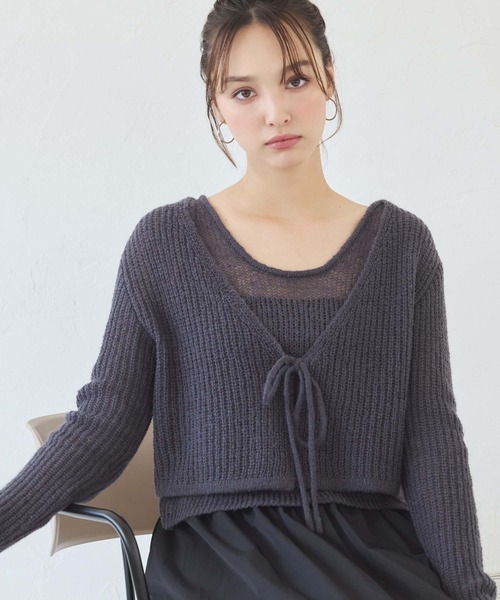 fifth(フィフス)の「透かしニットアンサンブル(ニット/セーター・レディース・アイボリー/ピンク/チャコールグレー・M)」の2枚目の写真