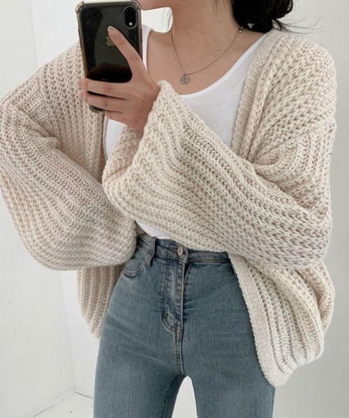 Teem Store(チームストア)の「オーバーサイズ ローゲージ ボレロカーディガン(カーディガン/ボレロ・レディース・ベージュ/ブラック/アイボリー/グレー・F)」の2枚目の写真