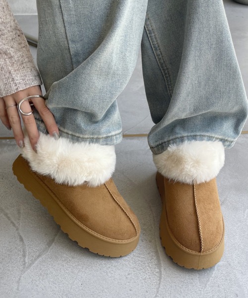 セール】厚底 ボリュームファー ムートンブーツ（ブーツ）｜DEMETER