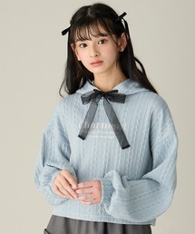 ケーブル編み風 チュールリボンパーカー(130cm～160cm)