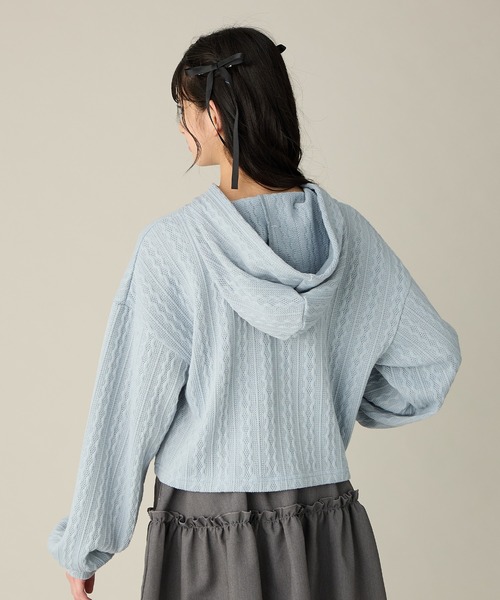 Amourire girl（アムリールガール）の「ケーブル編み風 チュールリボンパーカー(130cm～160cm)（パーカー・キッズ・サックスブルー/オフホワイト・130cm/140cm/150cm/160cm）」の22枚目の写真