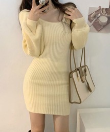 リブニットワンピース レディース 韓国風