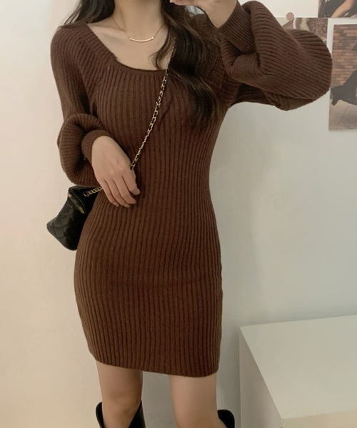 Miniministore(ミニミニストア)の「リブニットワンピース レディース 韓国風(ワンピース・レディース・ブラック/ベージュ/ロイヤルブルー/ブラウン/グレー/グリーン・FREE)」の1枚目の写真