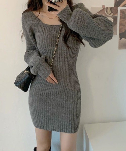 Miniministore(ミニミニストア)の「リブニットワンピース レディース 韓国風(ワンピース・レディース・ブラック/ベージュ/ロイヤルブルー/ブラウン/グレー/グリーン・FREE)」の3枚目の写真