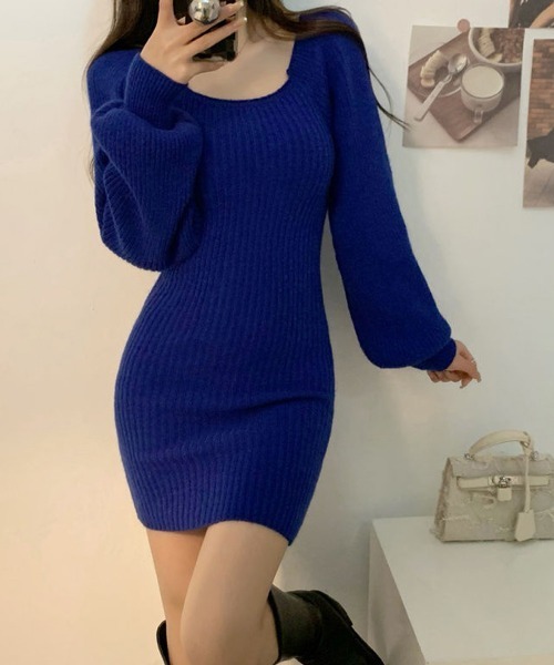 Miniministore(ミニミニストア)の「リブニットワンピース レディース 韓国風(ワンピース・レディース・ブラック/ベージュ/ロイヤルブルー/ブラウン/グレー/グリーン・FREE)」の6枚目の写真