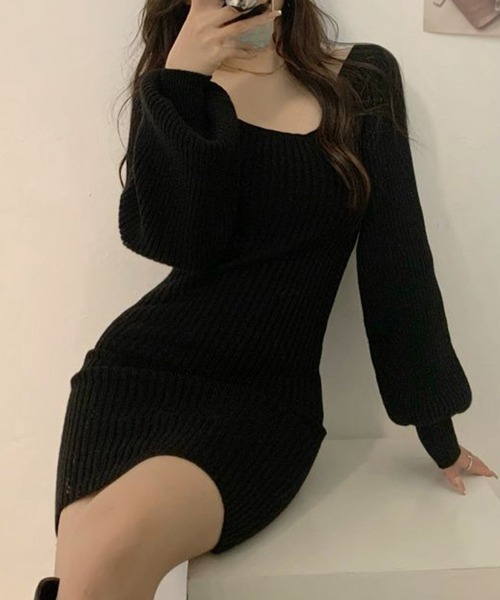 Miniministore(ミニミニストア)の「リブニットワンピース レディース 韓国風(ワンピース・レディース・ブラック/ベージュ/ロイヤルブルー/ブラウン/グレー/グリーン・FREE)」の2枚目の写真