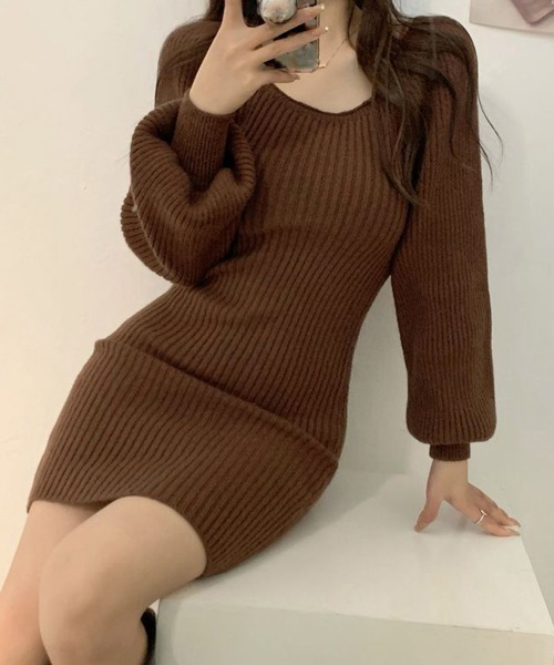 Miniministore(ミニミニストア)の「リブニットワンピース レディース 韓国風(ワンピース・レディース・ブラック/ベージュ/ロイヤルブルー/ブラウン/グレー/グリーン・FREE)」の7枚目の写真