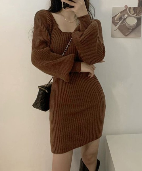 Miniministore(ミニミニストア)の「リブニットワンピース レディース 韓国風(ワンピース・レディース・ブラック/ベージュ/ロイヤルブルー/ブラウン/グレー/グリーン・FREE)」の8枚目の写真
