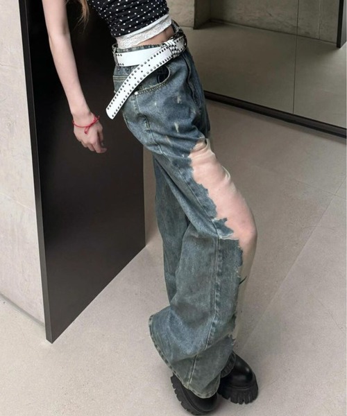 レイヤードレースダメージデニムパンツ レイヤードレースダメージデニムパンツ – ANDOR ONLINE