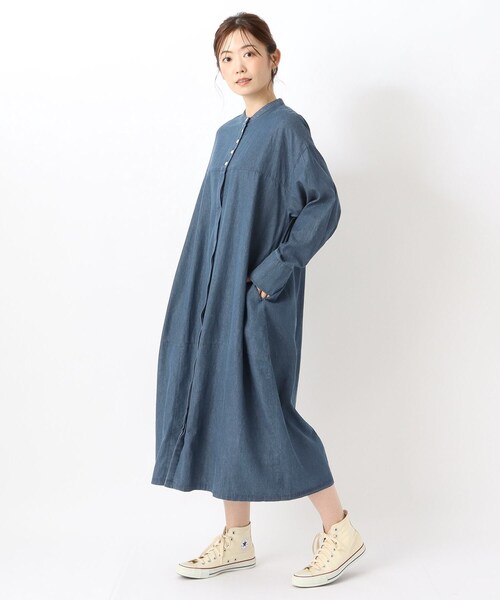 one'sterrace(ワンズテラス)の「デニム スタンドカラー前開きコクーンワンピース(ワンピース・レディース・ネイビー系5/ブルー系その他7・02)」の14枚目の写真