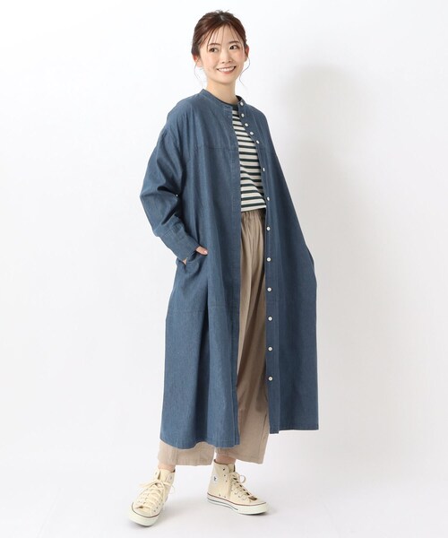 one'sterrace(ワンズテラス)の「デニム スタンドカラー前開きコクーンワンピース(ワンピース・レディース・ネイビー系5/ブルー系その他7・02)」の15枚目の写真