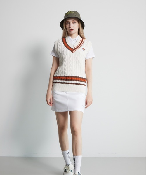 DEVEREUX GOLF（デヴァローゴルフ）の「コットンケーブルベスト（ベスト・レディース・グリーン/オレンジ・SMALL/MEDIUM）」の16枚目の写真