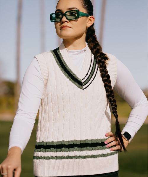 DEVEREUX GOLF（デヴァローゴルフ）の「コットンケーブルベスト（ベスト・レディース・グリーン/オレンジ・SMALL/MEDIUM）」の12枚目の写真