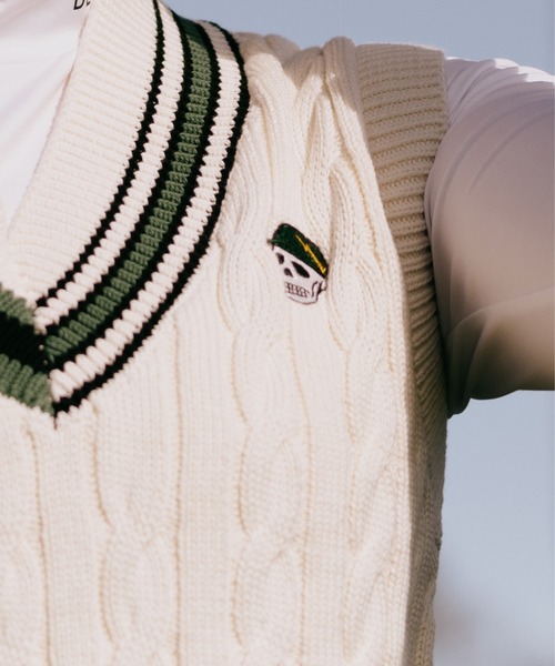 DEVEREUX GOLF（デヴァローゴルフ）の「コットンケーブルベスト（ベスト・レディース・グリーン/オレンジ・SMALL/MEDIUM）」の15枚目の写真