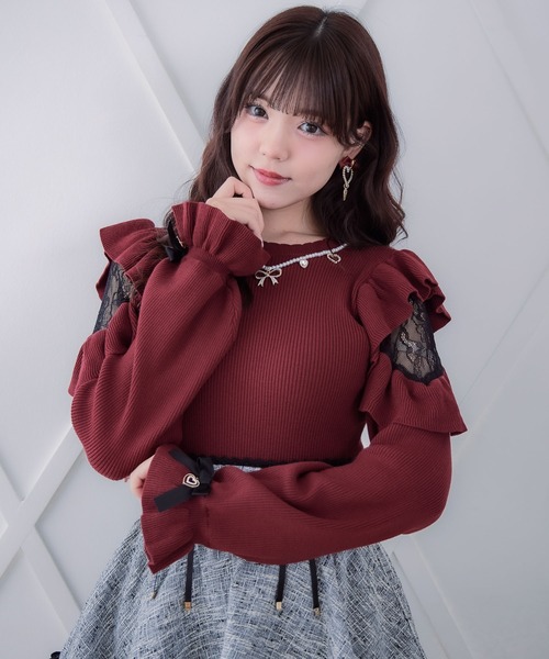 ghita ジータ ブラウス ワインレッド 光沢感 フリル イタリア製 セール】キラキラカラーブラウス（シャツ/ブラウス）｜couture