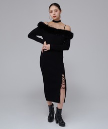favclo. | Off Shoulder Fur Dress / オフショルダー ファーニットドレス(ワンピース)