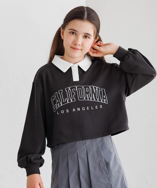 coca（coca）（コカ）の「キッズ 裏毛短丈プリントポロカラースウェットトップス（スウェット・キッズ・ブルー/ブラック/チャコール/ライトグレー・120/150/130/140）」の3枚目の写真