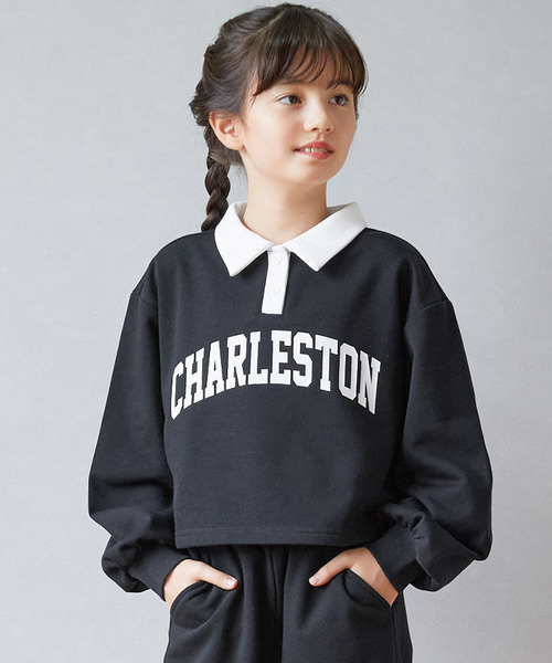 coca（coca）（コカ）の「キッズ 裏毛短丈プリントポロカラースウェットトップス（スウェット・キッズ・ブルー/ブラック/チャコール/ライトグレー・120/150/130/140）」の2枚目の写真