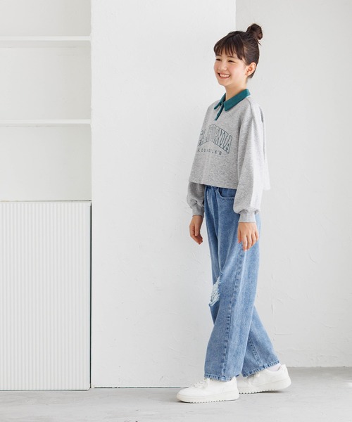 coca（coca）（コカ）の「キッズ 裏毛短丈プリントポロカラースウェットトップス（スウェット・キッズ・ブルー/ブラック/チャコール/ライトグレー・120/150/130/140）」の11枚目の写真