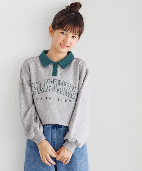 coca（coca）（コカ）の「キッズ 裏毛短丈プリントポロカラースウェットトップス（スウェット・キッズ・ブルー/ブラック/チャコール/ライトグレー・120/150/130/140）」の5枚目の写真