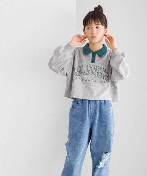coca（coca）（コカ）の「キッズ 裏毛短丈プリントポロカラースウェットトップス（スウェット・キッズ・ブルー/ブラック/チャコール/ライトグレー・120/150/130/140）」の12枚目の写真