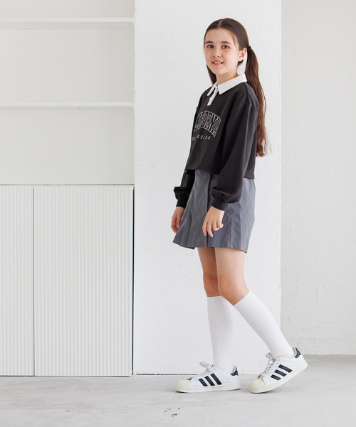 coca（coca）（コカ）の「キッズ 裏毛短丈プリントポロカラースウェットトップス（スウェット・キッズ・ブルー/ブラック/チャコール/ライトグレー・120/150/130/140）」の13枚目の写真