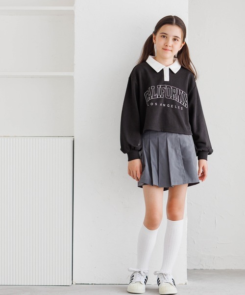 coca（coca）（コカ）の「キッズ 裏毛短丈プリントポロカラースウェットトップス（スウェット・キッズ・ブルー/ブラック/チャコール/ライトグレー・120/150/130/140）」の6枚目の写真